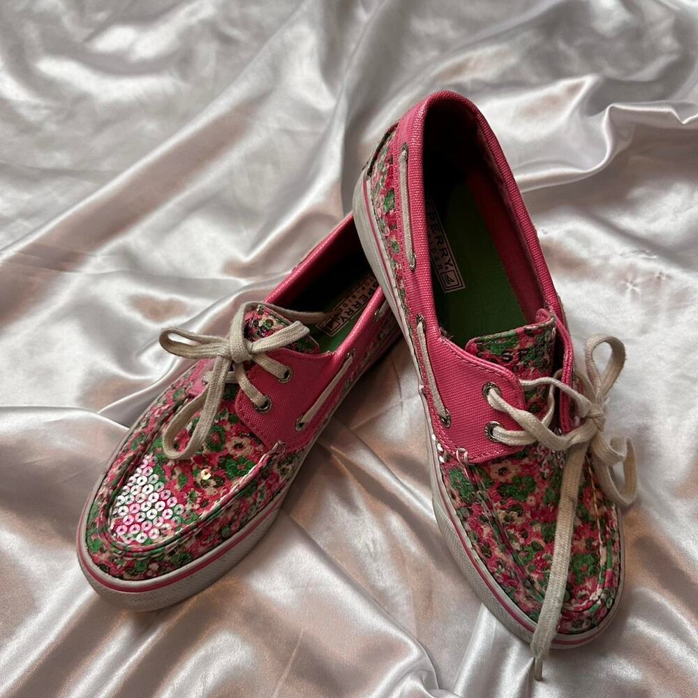 Pink floral canvas sperry